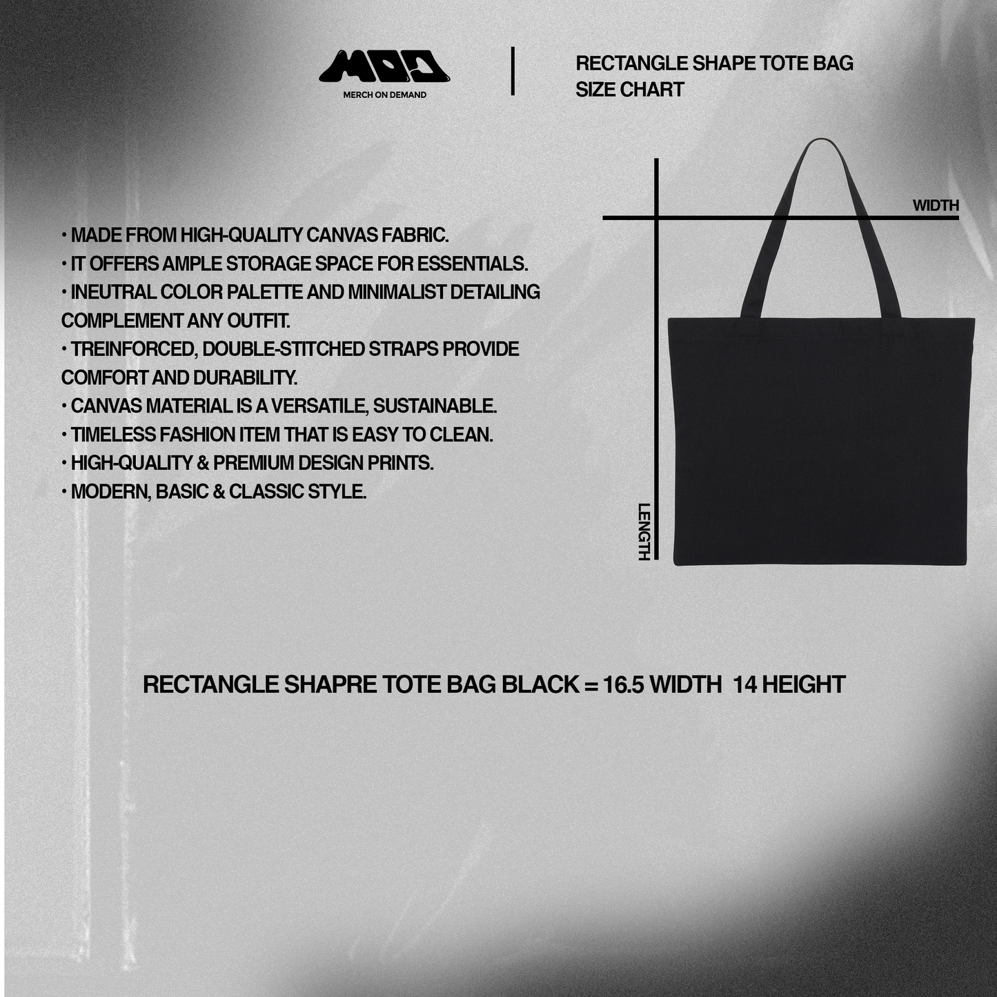 Rectangle Shape Tote Bag Black